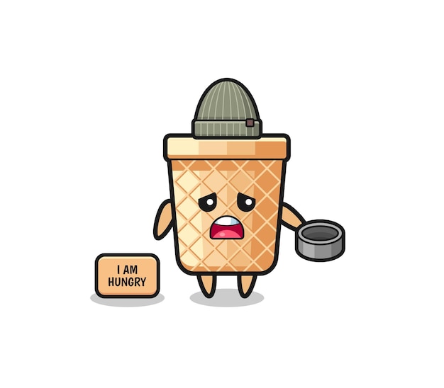 Design bonito de personagem de desenho animado de mendigo de cone de waffle fofo