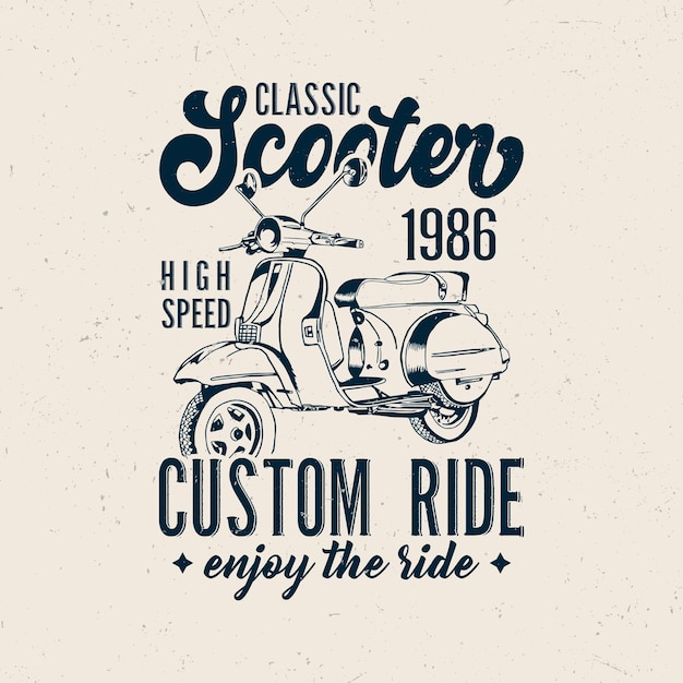 Vetor design clássico de camiseta de scooter