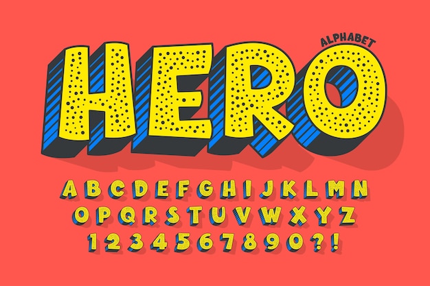 Design cômico moderno em 3d, alfabeto colorido