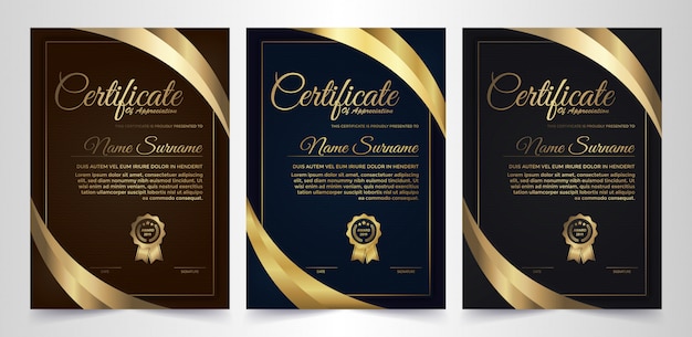 Design criativo de certificado diploma escuro com símbolo de prêmio