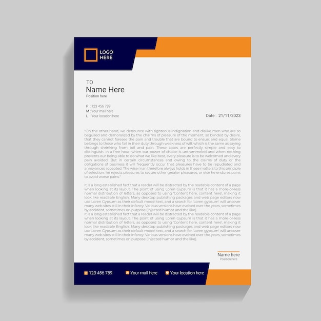 Design criativo de papel timbrado corporativo e comercial