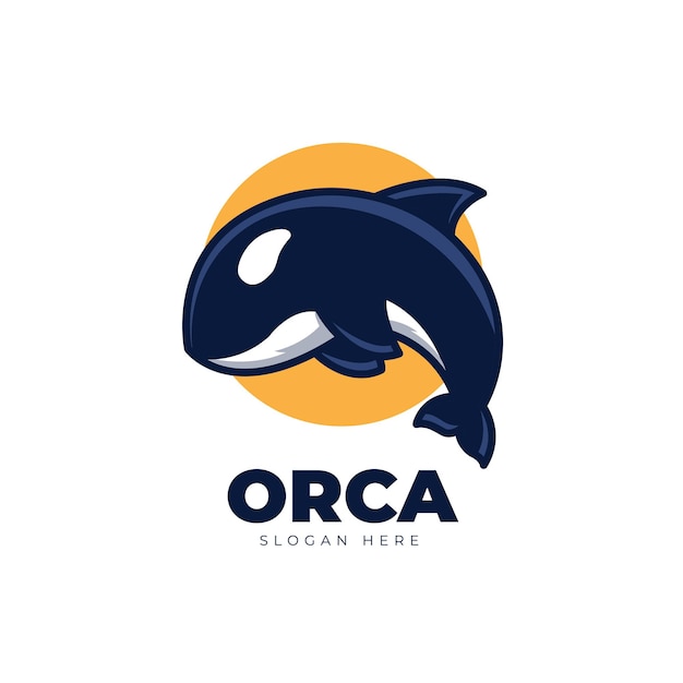 Design criativo do logotipo da mascote dos desenhos animados da baleia orca