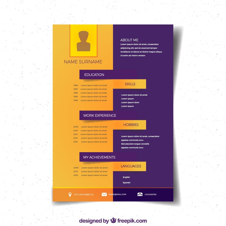 Vetor design cv laranja e roxo