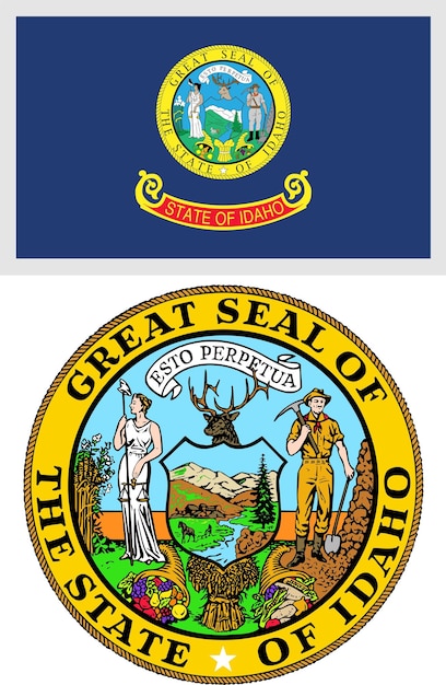 Vetor design da bandeira e brasão do estado de idaho us