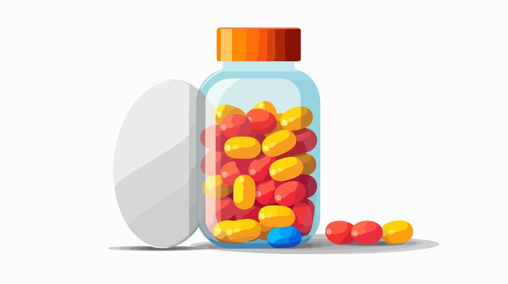 Vetor design da embalagem farmacêutica do frasco de medicamentos para comprimidos ou cápsulas