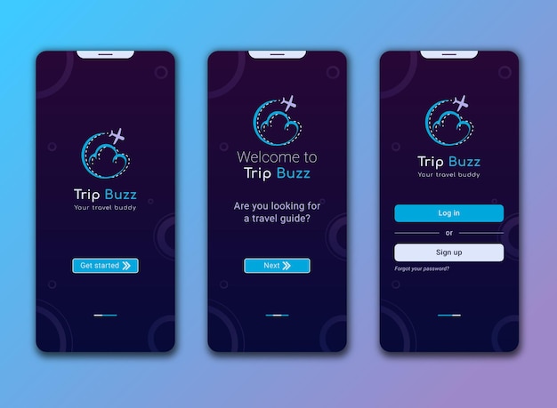 Design da iu da página de log do aplicativo móvel de viagens