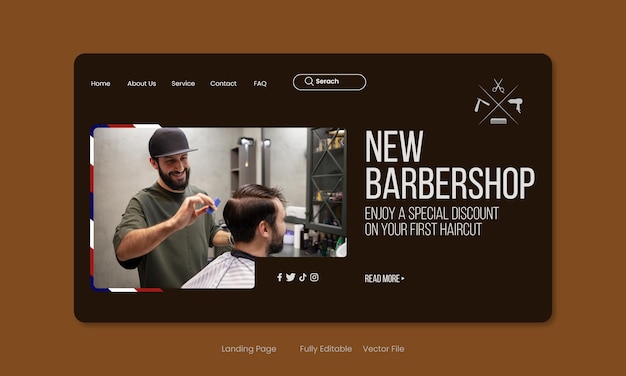 Vetor design da página de destino da barbearia