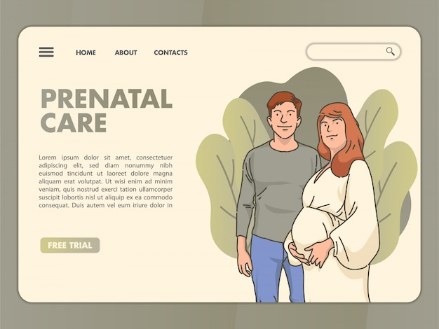 Vetor design da página de destino sobre o pré-natal