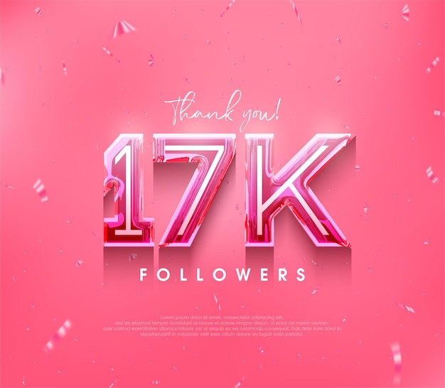 Vetor design de 17 mil seguidores para um agradecimento em uma cor rosa suave