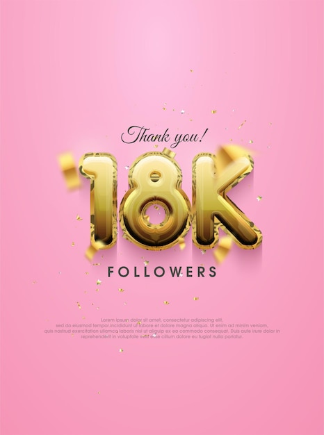 Vetor design de 18 mil seguidores com números de ouro de luxo para saudações em postagens de mídia social
