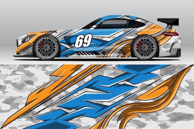 Design de adesivo de envoltório de carro de corrida abstrato e fundo esportivo para uso diário de corrida ou vinil de carro