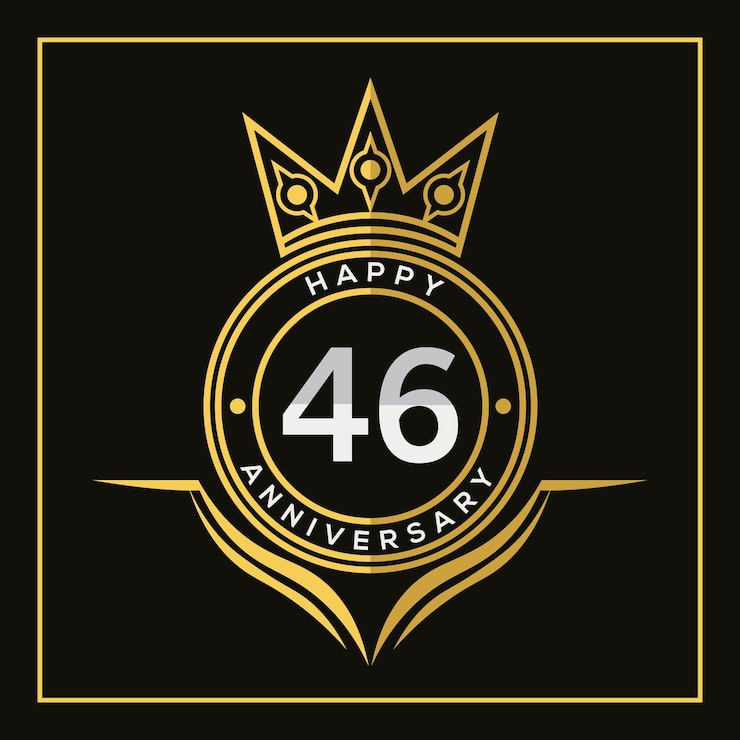 Vetor design de aniversário de 46 anos com modelo de coroa. vetor e ilustração. logo de aniversário.