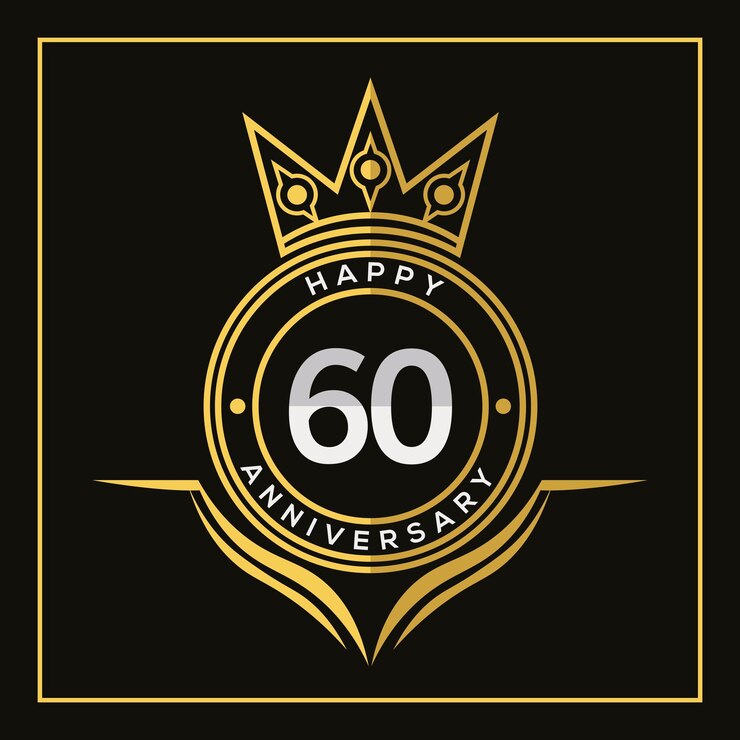 Vetor design de aniversário de 60 anos com modelo de coroa. vetor e ilustração. logo de aniversário.