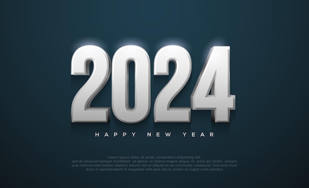 Design de ano novo com 2024 branco em um fundo azul brilhante design vetorial premium para cartazes, banners, calendário e saudações