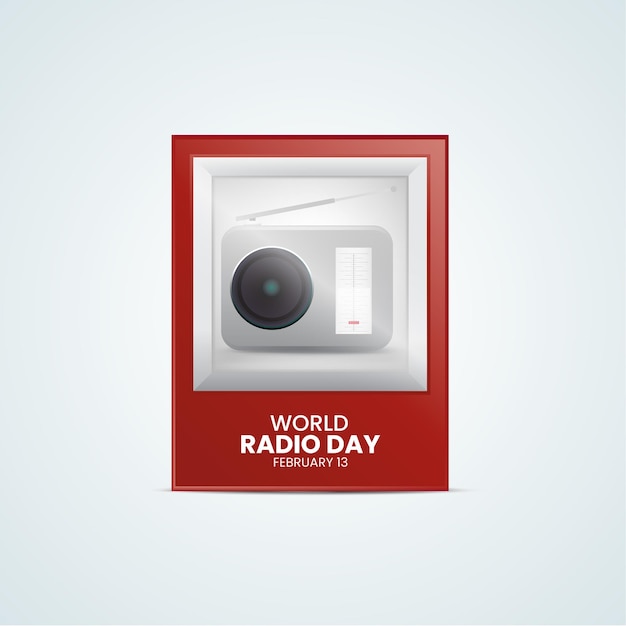 Vetor design de anúncios criativos do dia mundial da rádio, 13 de fevereiro, cartaz de mídia social do dia da rádio, ilustração 3d vetorial