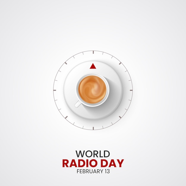 Vetor design de anúncios criativos do dia mundial da rádio, 13 de fevereiro, cartaz de mídia social do dia da rádio, ilustração 3d vetorial