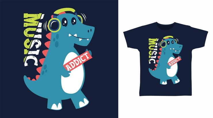 Vetor design de arte de camiseta de desenho animado de dinossauro fofo