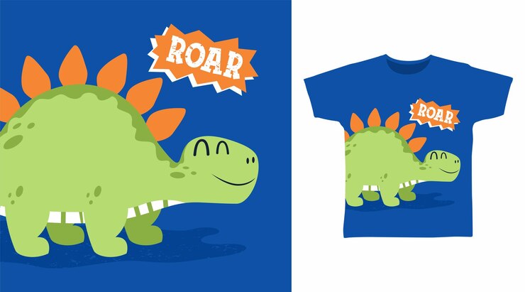 Vetor design de arte de camiseta de desenho animado de estegossauro bonito