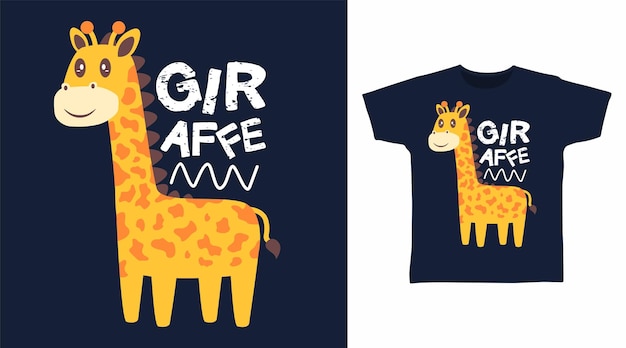 Design de arte de camiseta de desenho animado de girafa fofa