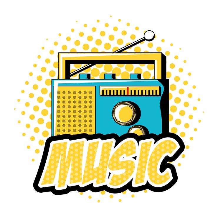 Vetor design de arte pop com ícone de rádio retrô
