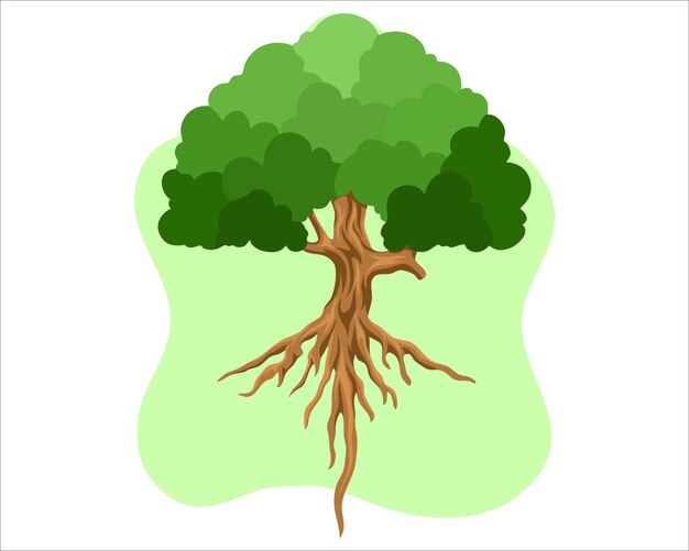 Vetor design de árvore plana com ilustração de folhas verdes