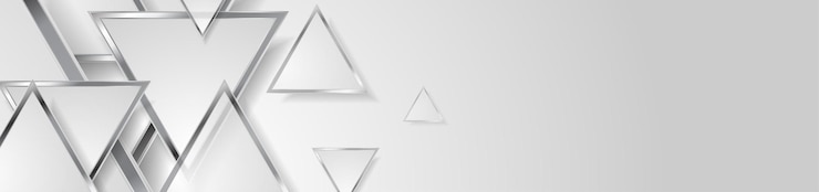 Vetor design de bandeira geométrica hitech com triângulos prateados fundo metálico abstrato ilustração vetorial