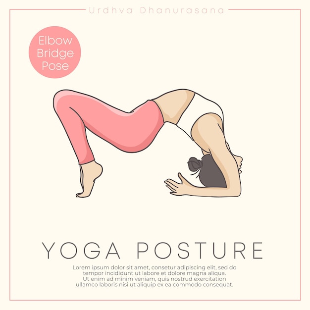 Design de banner com ilustração desenhada à mão de mulher jovem e saudável praticando ioga em roupa pastel.