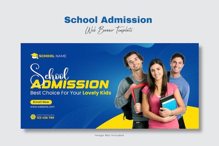 Vetor design de banner da web em miniatura do youtube para admissão escolar