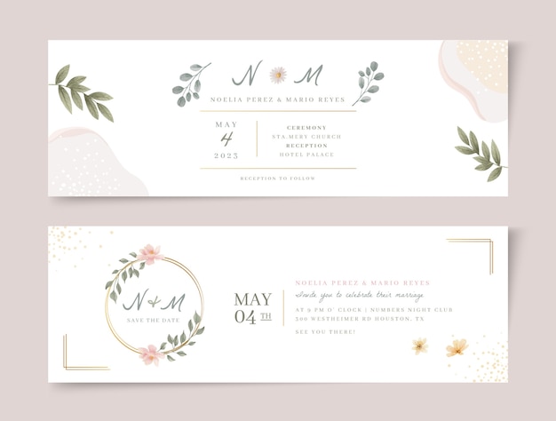 Vetor design de banner de casamento floral em aquarela