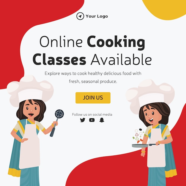 Vetor design de banner de modelo de aulas de culinária online