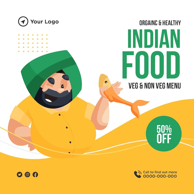 Design de banner de modelo de comida indiana orgânica e saudável