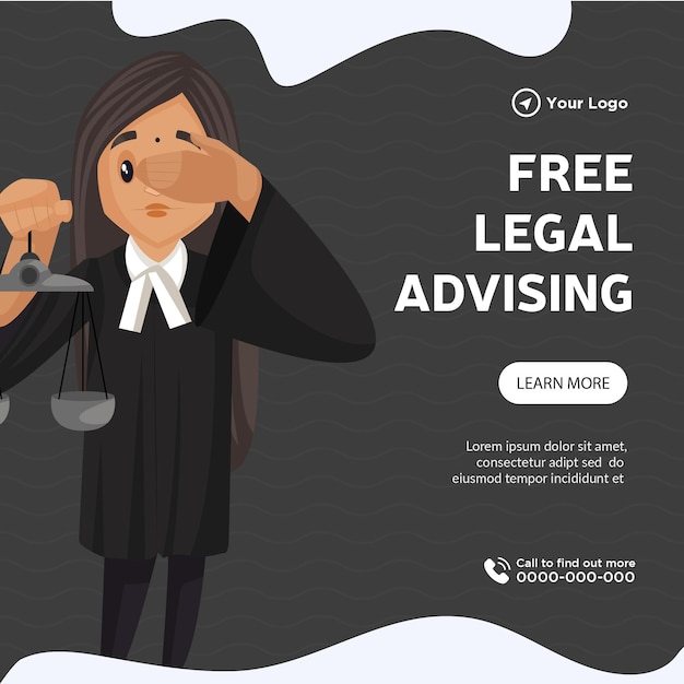 Vetor design de banner de modelo de estilo cartoon de assessoria jurídica gratuita