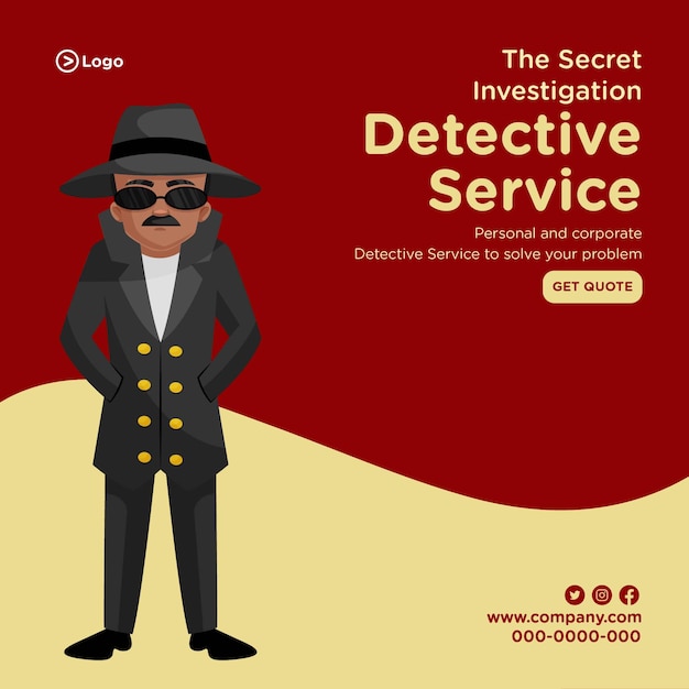 Design de banner de modelo de estilo cartoon de serviço de detetive de investigação secreta