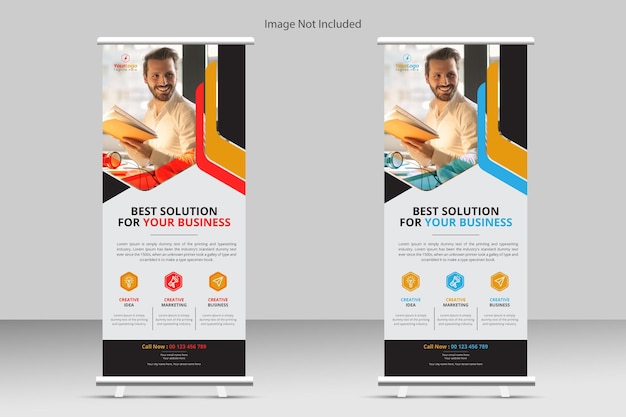 Design de banner de rollup vertical de negócios para fins de apresentação eps