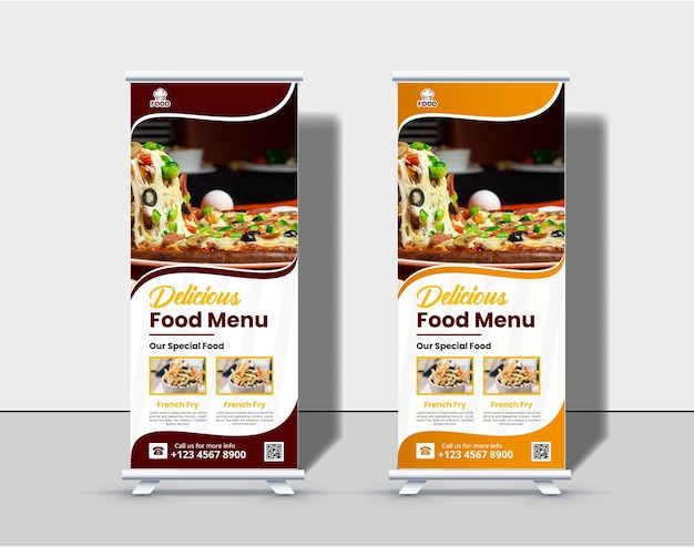 Design de banner de rolo de comida para vetor premium de restaurante