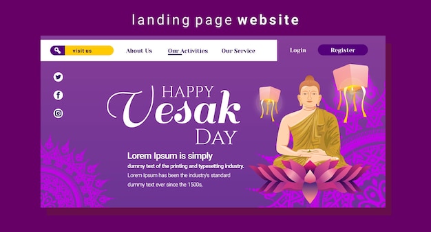 Design de banner de site elegante feliz ilustração de tema de dia de waisak