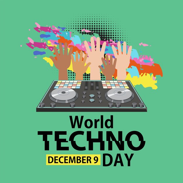 Vetor design de banner de texto do dia mundial do techno