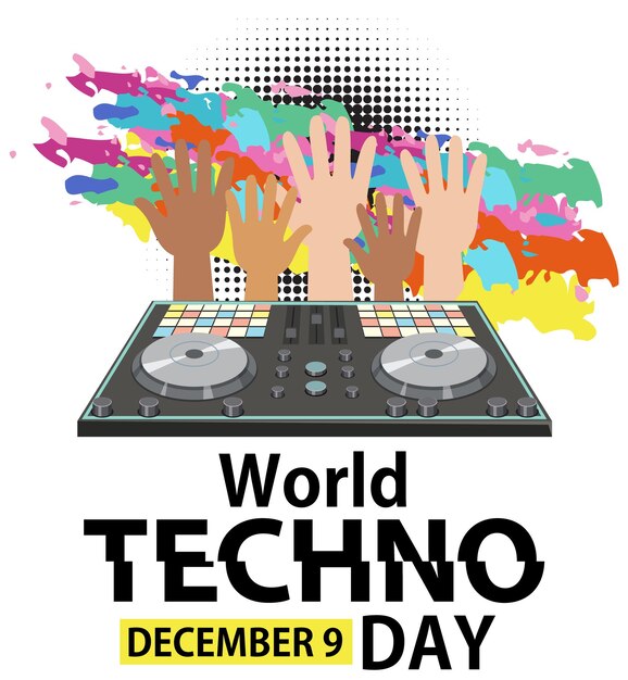 Vetor design de banner de texto do dia mundial do techno