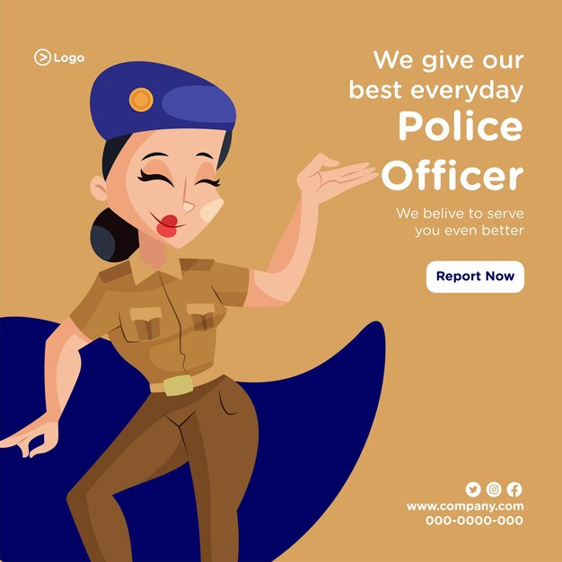 Design de banner do modelo de estilo de desenho animado de policial