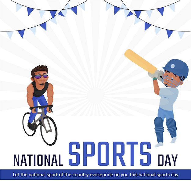 Design de banner do modelo de estilo de desenho animado do dia nacional dos esportes