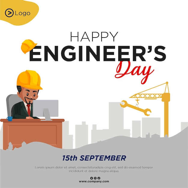 Design de banner do modelo de estilo de desenho animado feliz dia dos engenheiros