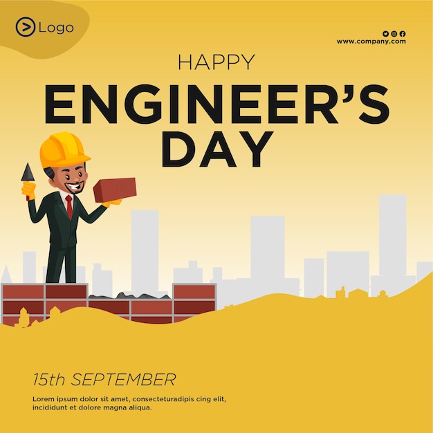 Design de banner do modelo de estilo de desenho animado feliz dia dos engenheiros