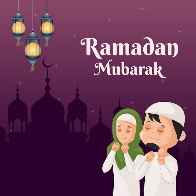 Design de banner do modelo de estilo de desenho animado ramadan mubarak