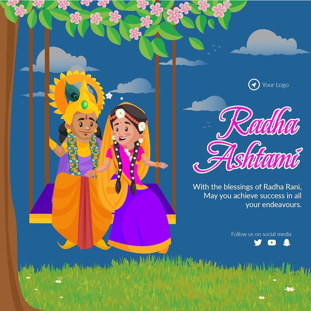 Design de banner do modelo de festival indiano happy radha ashtami