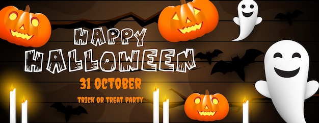 Design de banner feliz dia das bruxas com elemento de halloween ou objeto decorativo