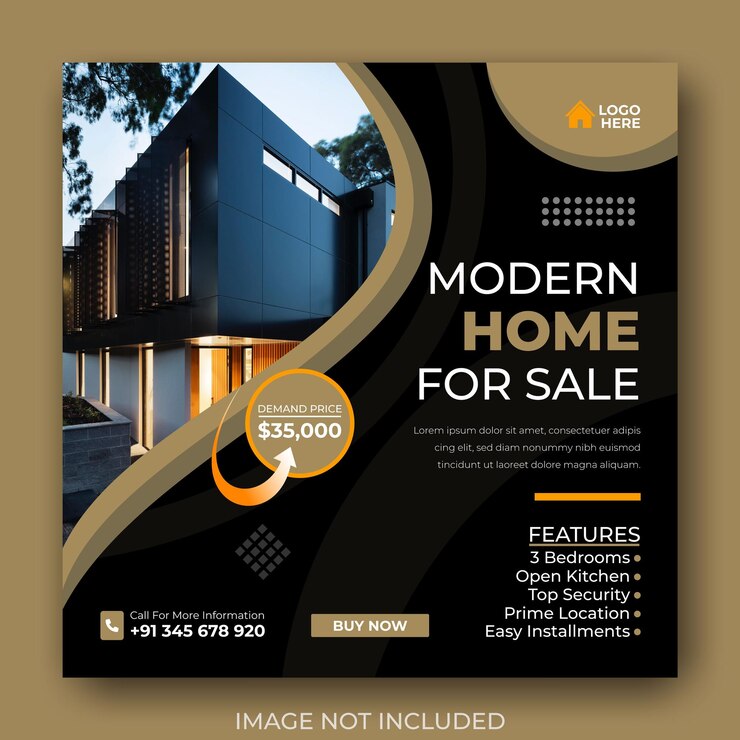 Design de banner quadrado de mídia social de propriedade imobiliária