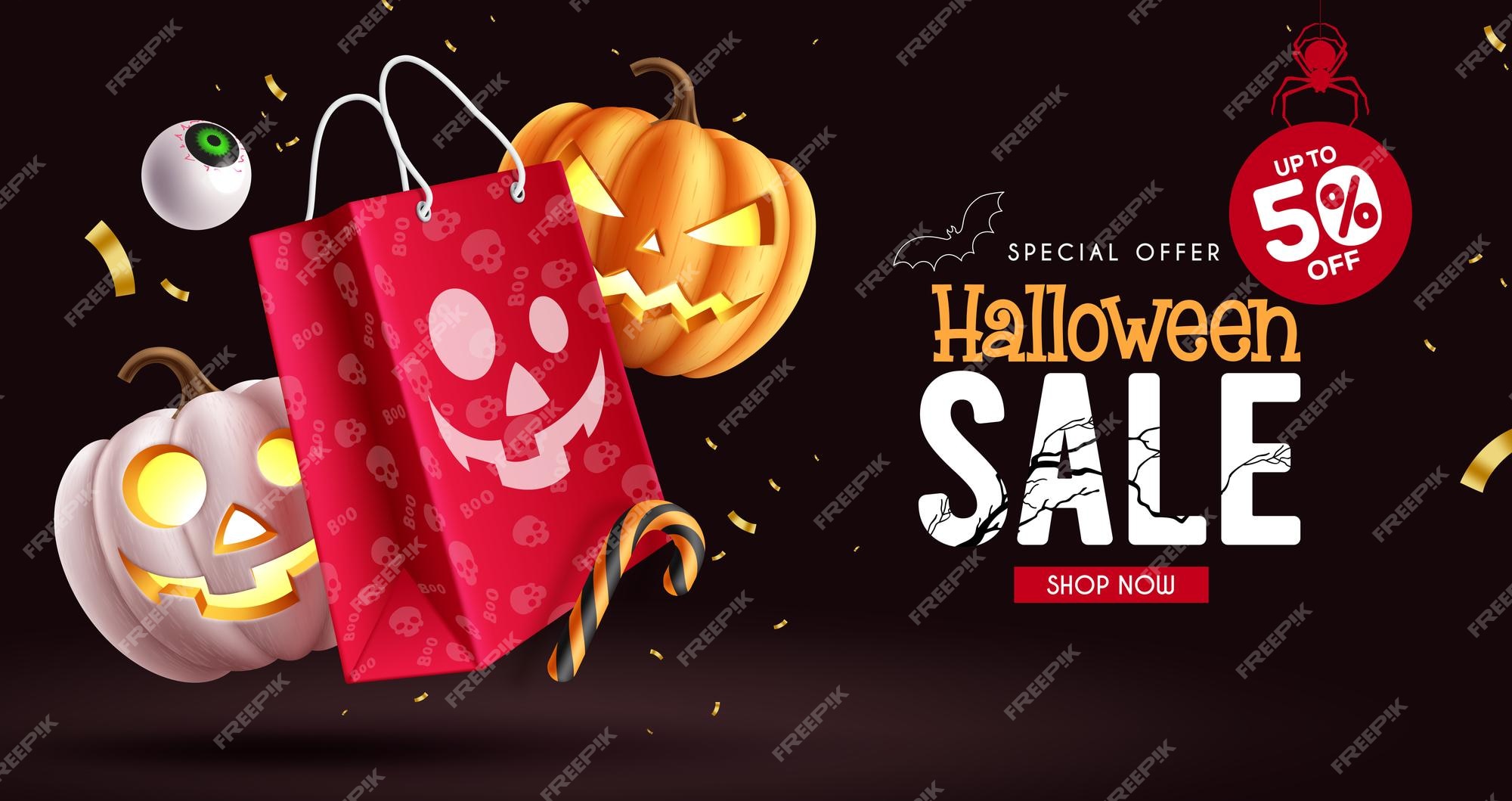 Banner de festa de halloween com cara de abóbora assustadora vermelha  isolada em png ou espaço de fundo branco transparente para modelo de venda  de texto ilustração em vetor cartaz