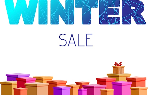 Design de banner vetorial de venda de inverno com caixas coloridas para promoção de compras ilustração vetorial