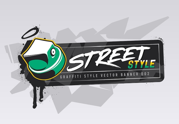 Design de banner vetorial graffiti com tampa de tinta spray modelo de banner horizontal com espaço de cópia abstração de estilo selvagem no fundo