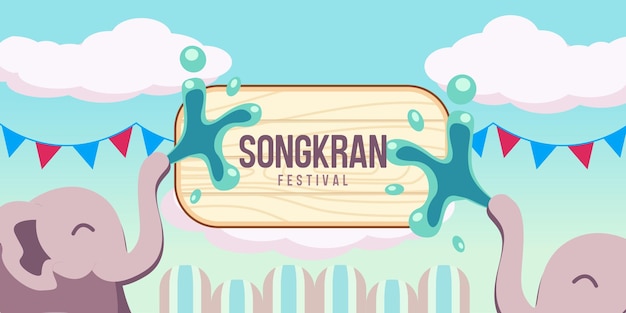Design de banners de verão da tailândia do festival songkran com ilustração de água de pulverização de elefante
